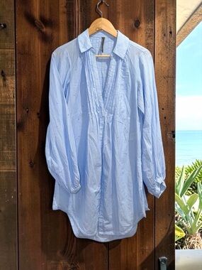 Anthropologie NWOT Blue Pinstripe Long Sleeve Cover Up Shirt Dress Size Small